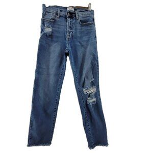 Kensie Jeans Womens 4 Blue Vintage Luxe The Allie High Rise Slim Distressed Raw